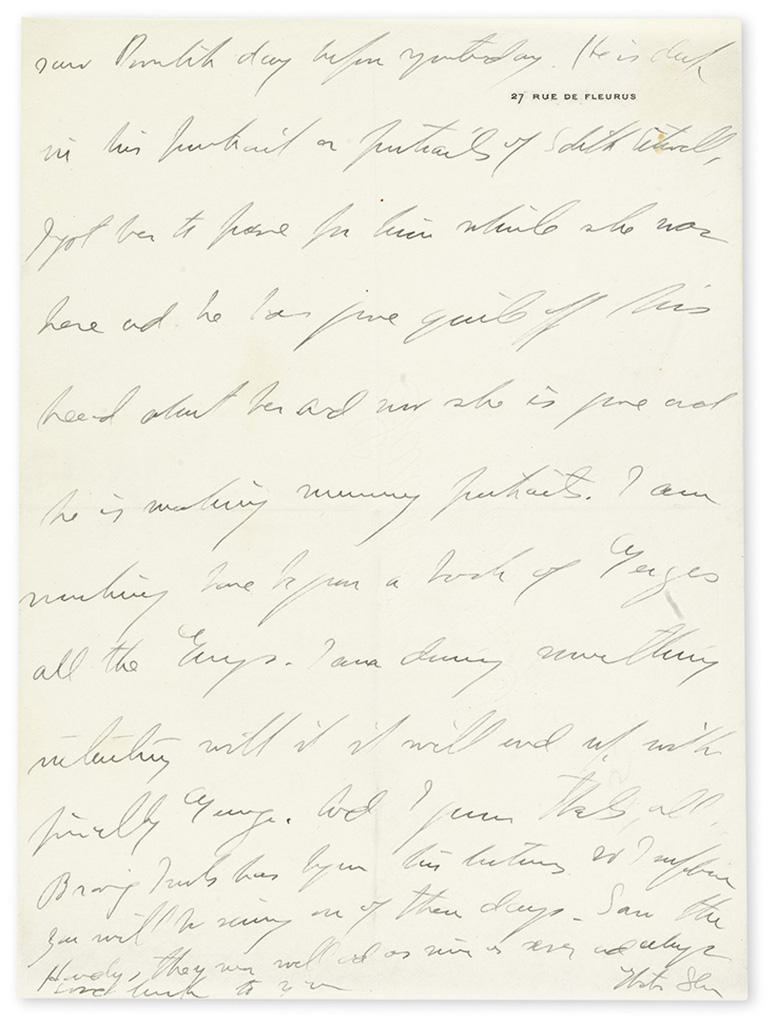 STEIN, GERTRUDE. Autograph Letter Signed, to “My dear George” [George Platt Lynes?], in English,